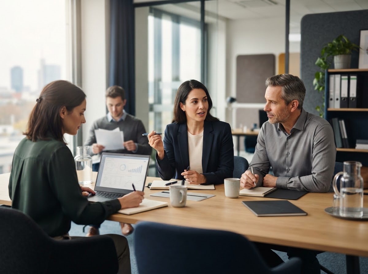 Orenthio Vector advisors reviewing plans in the office